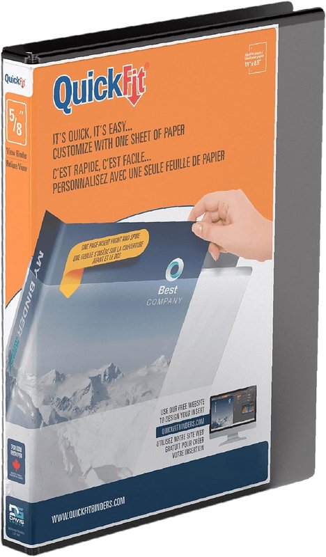 QuickFit View Binder, 3-Ring Binder for School or Office, Round Ring, Black, Single, 5/8 Inch .5-Inch