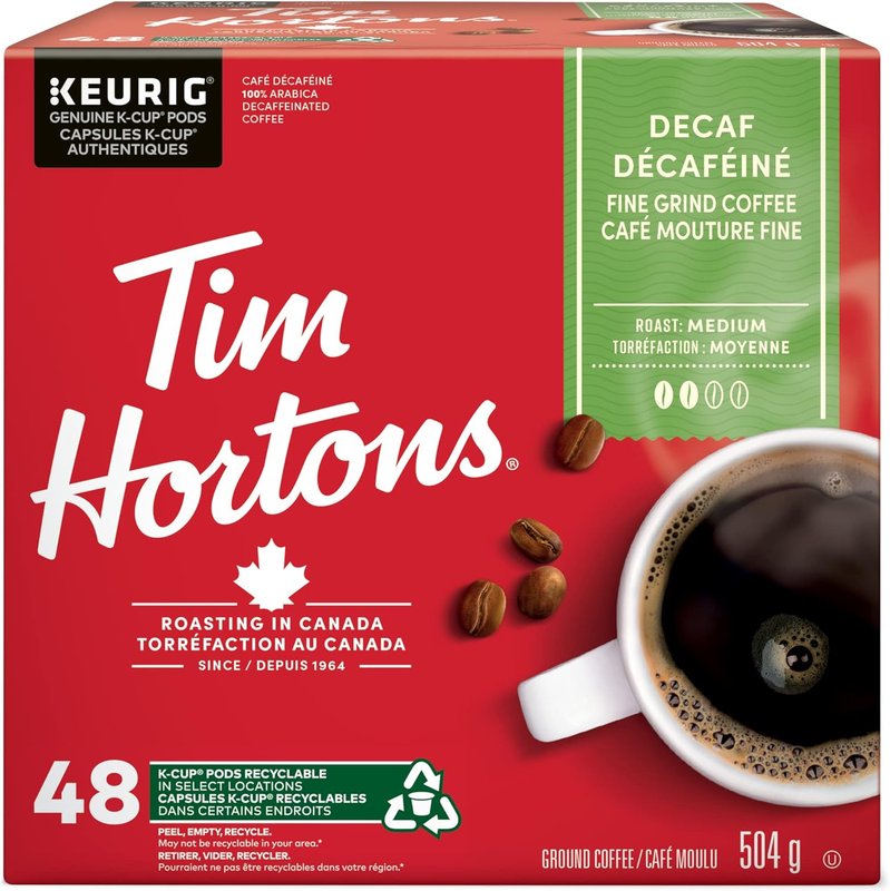 Tim Hortons Decaf Coffee, Single Serve Keurig K Cup Pods, Medium Roast, 48 Count Coffee Decaf 48 count (Pack of 1)