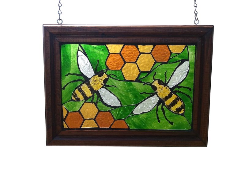 Honey Bee Stained Glass Mosaic Suncatcher Panel