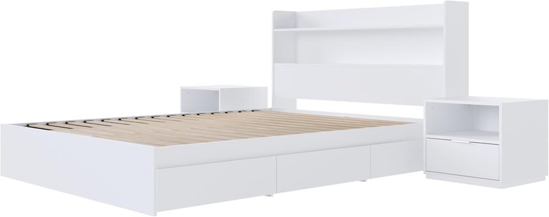 Nexera Harper 4-Piece Reversible Storage Bedroom Set, White, Queen Queen White