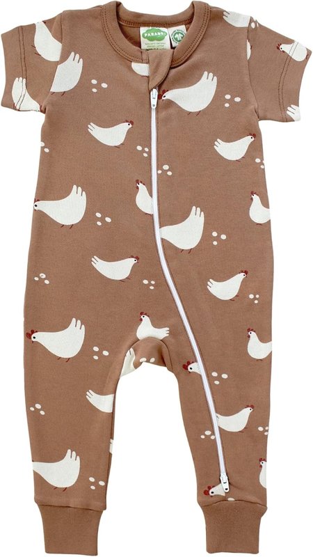 PARADE Organic Signature Print '2-Way' Zip Romper Short Sleeve 6-12 Months Chickens