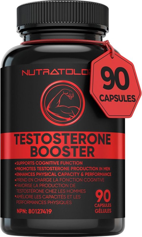 Testosterone Booster for Men | Canadian-Made | Tribulus Terrestris, Tongkat Ali, Maca, Horny Goat Weed, Ginseng, DIM. Enhances Physical Performance & Promotes Testosterone Production - 90 Capsules