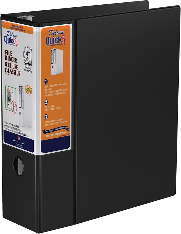 QuickFit Heavy-Duty File Binder, D Ring, Black, 4 Inch