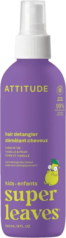 ATTITUDE Rinse-free Hair Detangler Spray for Kids, Made in Canada, EWG Verified, Leave In Product, Vegan, Vanilla and Pear, 240 mL Vanilla & Pear 240 ml (Pack of 1)