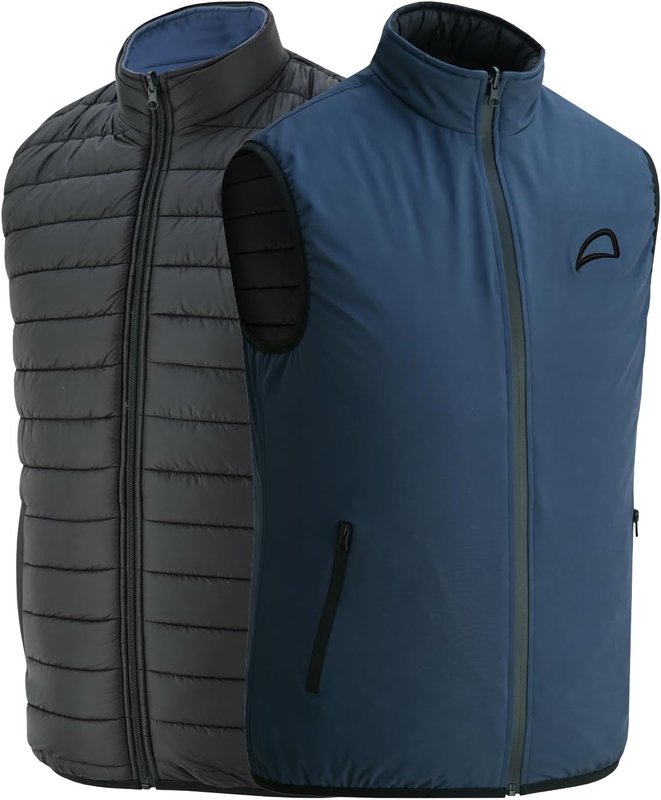 Patiru Men’s Reversible Quilted Puffer Padded lightweight & Packable Dual Vest | Canadian outerwear Warm Winter Golf Vest X-Large Navy Blue