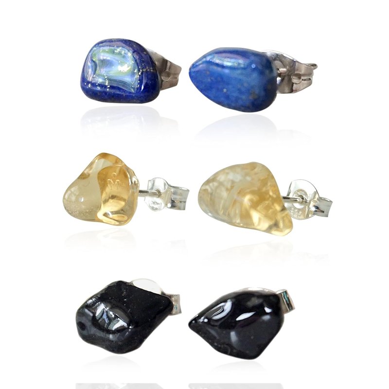 NEW Designs by Nature Gems Crystal Earrings Set, Lapis Lazuli, Citrine & Black Tourmaline Stud Earrings Set, In Sterling Silver, Genuine Raw Crystals, Handmade in Canada