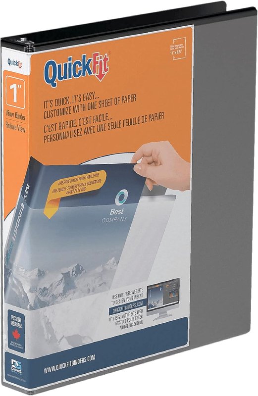 QuickFit View Binder, 3-Ring Binder for School or Office, Round Ring, Black, Single, 1 Inch
