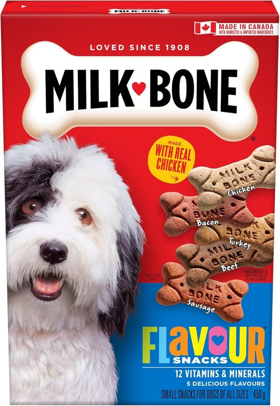 Milk-Bone Flavour Snacks Dog Biscuits, Crunchy Oven Baked Dog Treats in 5 Assorted Meat Flavours made with Real Chicken, Small, 450 g (Pack of 12) 450 g (Pack of 12) 450g Box (Pack of 12)