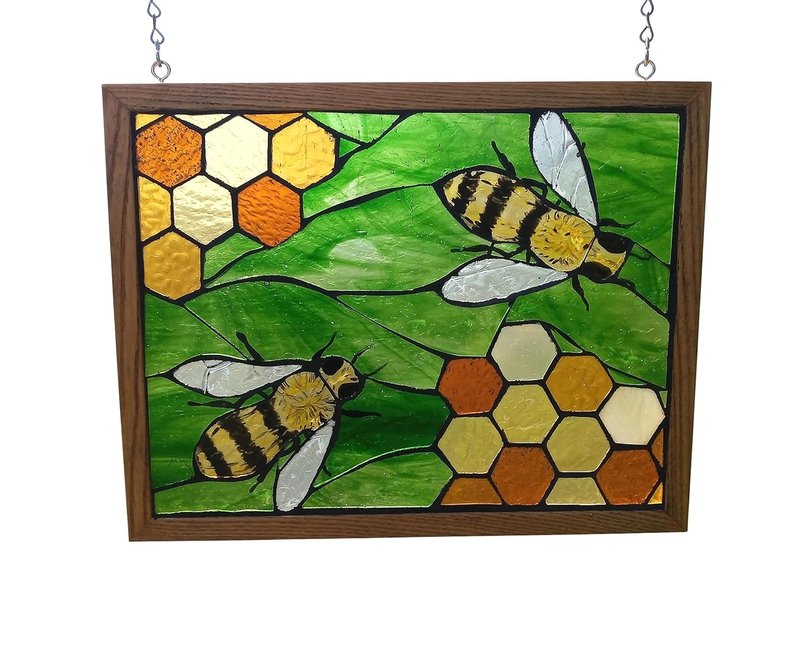 Honey Bee Stained Glass Mosaic Suncatcher Panel