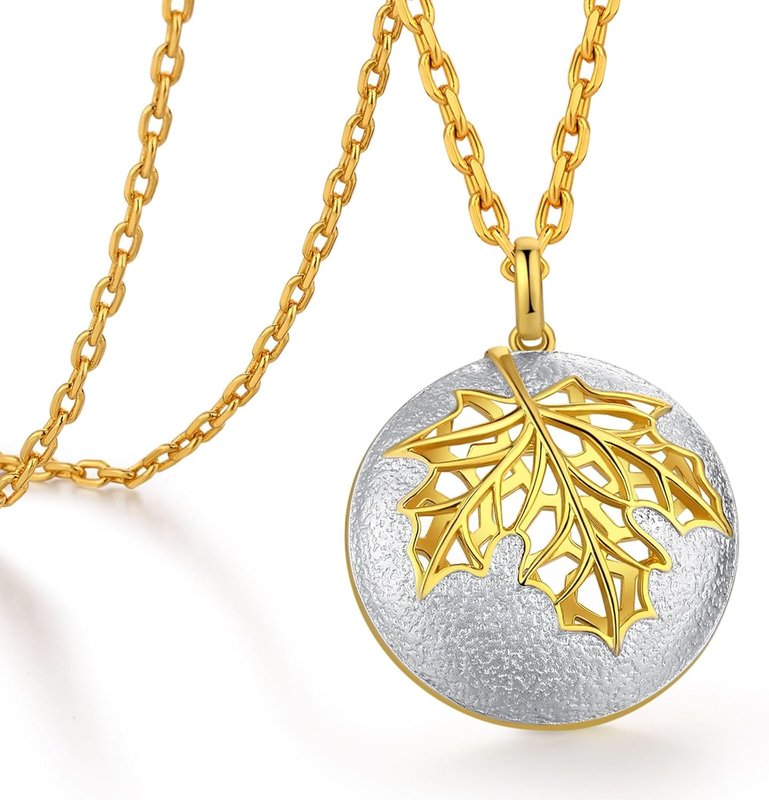 ZDaoBen Unique Maple Leaf Necklace Pendant for Women Yellow Gold 925 Sterling Silver Maple Leaf Necklace Canadian Souvenir Necklaces Maple Leaf Jewelry, Gift for Women B-maple leaf-round shaple