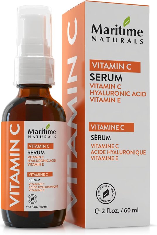 Maritime Naturals Vitamin C Serum for Face & Neck with Hyaluronic Acid & Balanced Botanicals, Professional Vitamin C Face Serum for Women & Men, Organic Skin Care, Born In Nova Scotia, Canada (60ml)