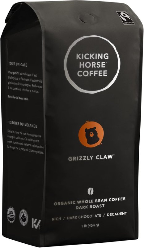 Kicking Horse Coffee, Whole Bean, 1 lb - Certified Organic, Fairtrade, Kosher Coffee, Grizzly Claw - Dark Roast, 454 g (Pack of 1) Grizzly Claw - Dark Roast 454 g (Pack of 1)