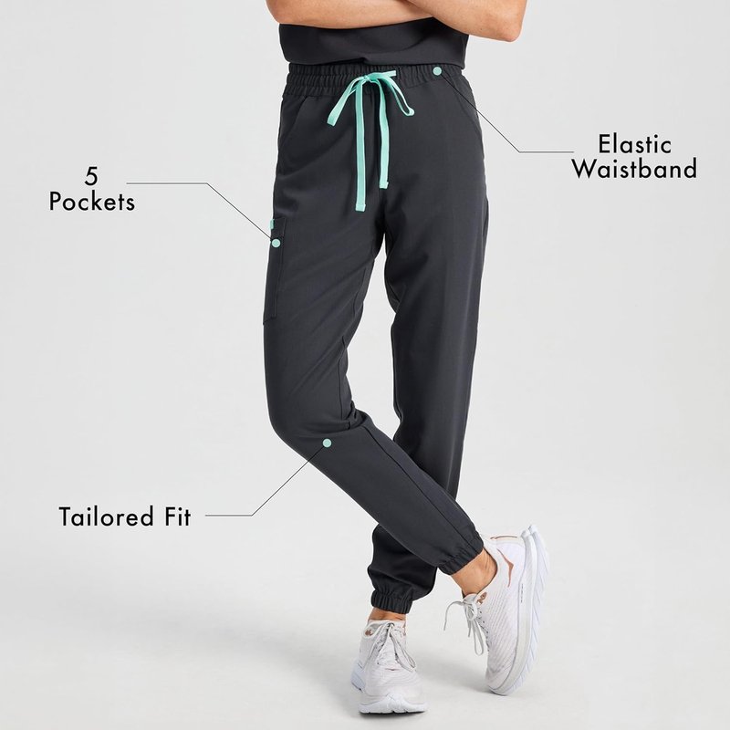Garde-Malade Womens Jogger Scrub Pant | 5 Pockets | Made in Canada | SILVADUR™ Odor Prevention Fabric | Four-Way Stretch | Petite & Plus Sizing | Nursing Scrubs | Medical Scrubs | Rosie Grey, XXS