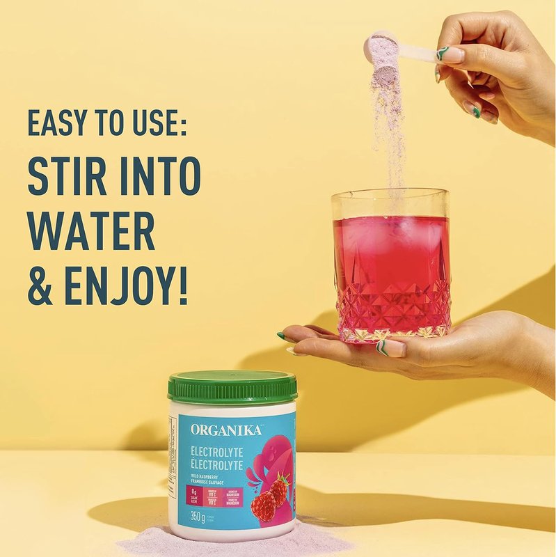 Organika Canadian-Made Electrolyte Drink Mix - Raspberry flavour- Zero Sugar, Hydration- 350 gram - 100 Servings