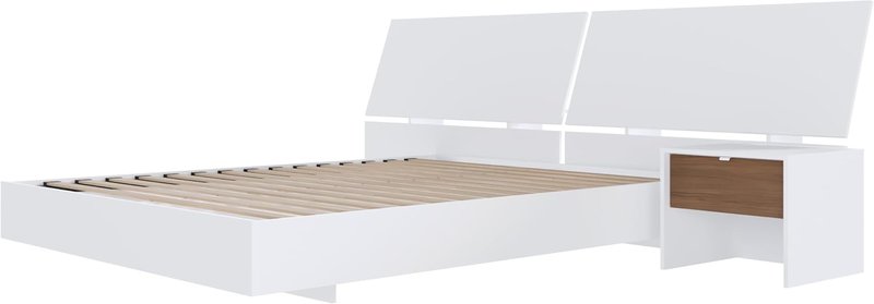 Nexera Oslo 3-Piece Floating Platform Bedroom Set, White, Queen Queen White & Walnut