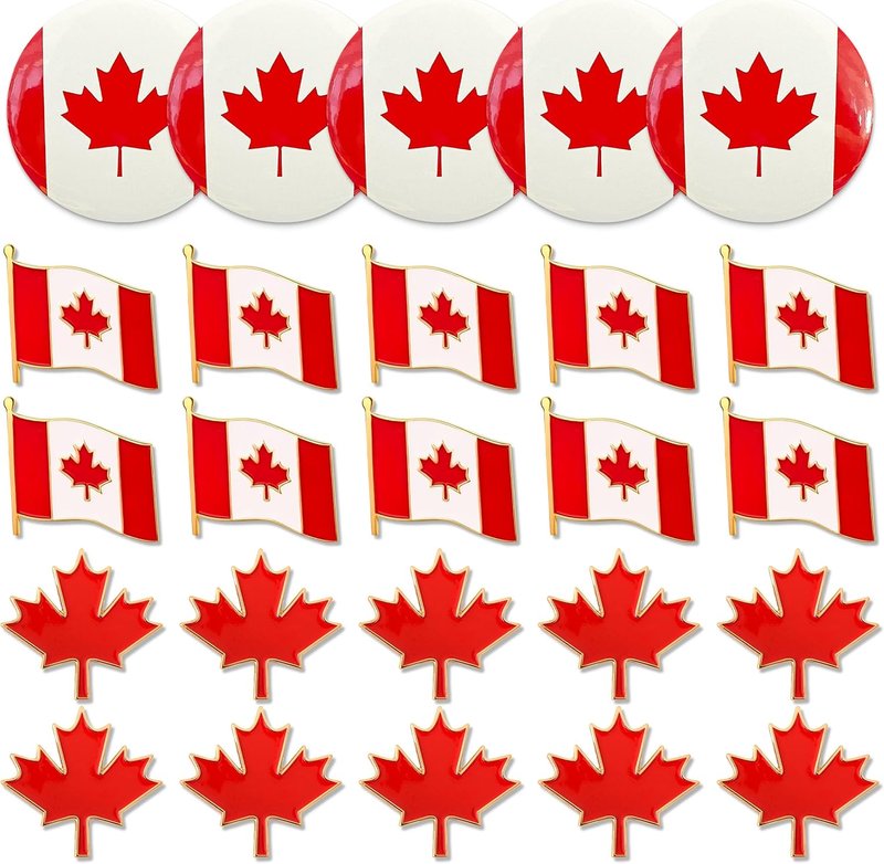YiiHHooN 25 Pcs Canada Flag Pins for Travel, 3 Styles Canadian Maple Leaf Pin, Canadian Symbols Geometric Red Leave Brooches Badge Maple Leaf Brooch Canada Pins for Travel Canadian Souvenirs