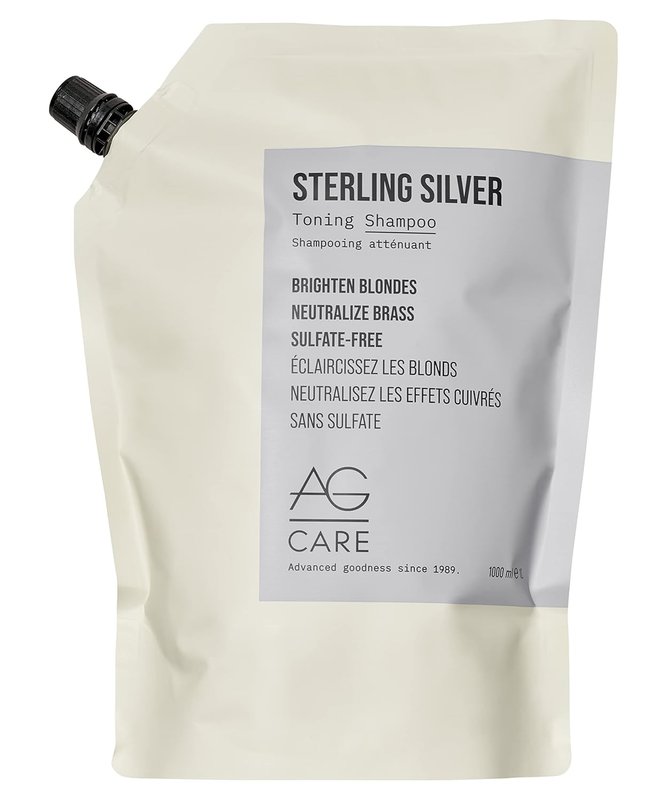 AG Care Sterling Silver Purple Toning Shampoo - Vegan Grey and Blonde Shampoo to Remove Brassiness and Yellow Tones, 33.8 Fl Oz Refill Pouch