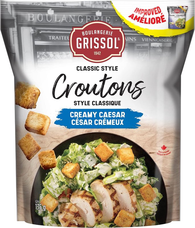 Boulangerie Grissol Croutons, Classic Style, Caesar - Add Delicious Flavour and Crunchy Texture to Your Salads and Soups 135g Unit Pack Croutons Caesar 135g