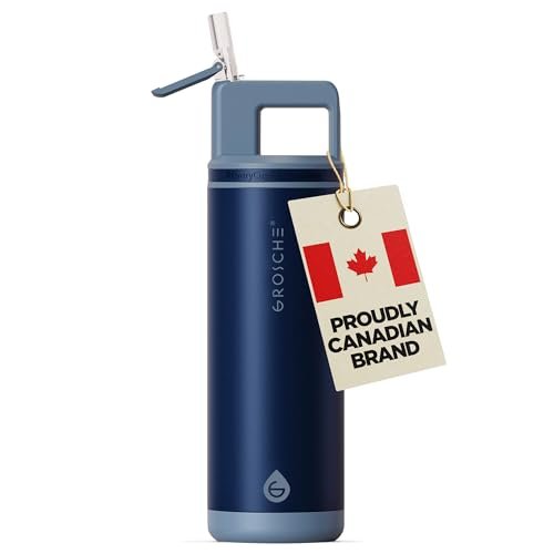 GROSCHE Alpine Flip 'N Sip 20oz Insulated Water Bottle - Stainless Steel, Leakproof Flask with Straw, Perfect for Gym, Travel & Outdoor Use, Canadian Brand! - 20 fl. oz, Mountain Blue