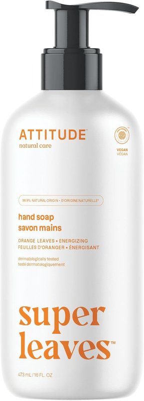 ATTITUDE Liquid Hand Soap, Made in Canada, EWG Verified, Plant and Mineral-Based, Vegan Personal Care Products, Orange Leaves, 473 mL Orange 473 ml (Pack of 1)
