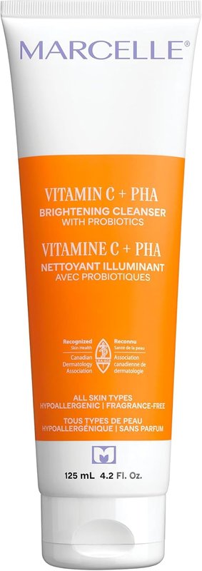 Marcelle Vitamin C + PHA Brightening Cleanser with Probiotics, All Skin Types, Moisturizing & Exfoliating, Vegan, Cruelty-Free, Hypoallergenic, Fragrance-Free, Non-Comedogenic, Clean, 125 mL