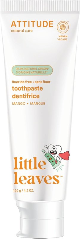 ATTITUDE Kids Fluoride-Free Toothpaste, Made in Canada, Plant- and Mineral-Based Ingredients, Vegan, Cruelty-Free and Sugar-Free, Mango 120 grams Mango 120 g (Pack of 1)
