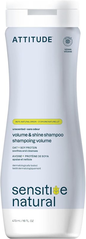 ATTITUDE Volume and Shine Hair Shampoo for Sensitive Dry Scalp, Made in Canada, EWG Verified, Soothing Oat, For Thin Hair, Naturally Derived Ingredients, Vegan and Plant-Based, Unscented, 473 mL Unscented 473 ml (Pack of 1)
