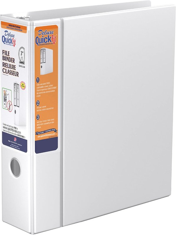 QUICKFIT Deluxe Heavy Duty File Binder - 3" Binder Capacity - 550 Sheet Capacity - D-Ring Fastener - 2 Internal Pocket(s) - Vinyl - White - Recycled - 1 Each, 28050