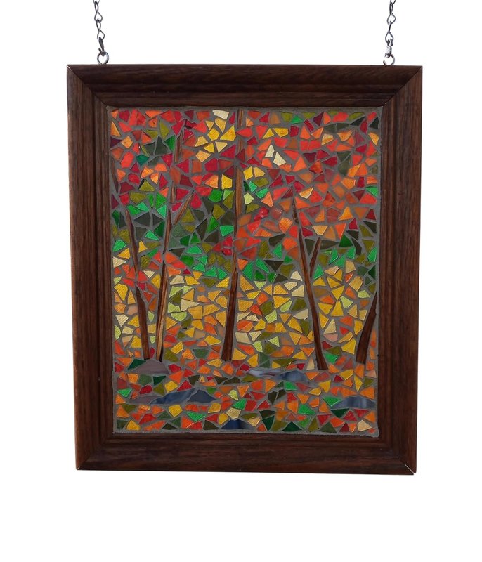 Autumn Woods Landscape Stained Glass Mosaic Panel