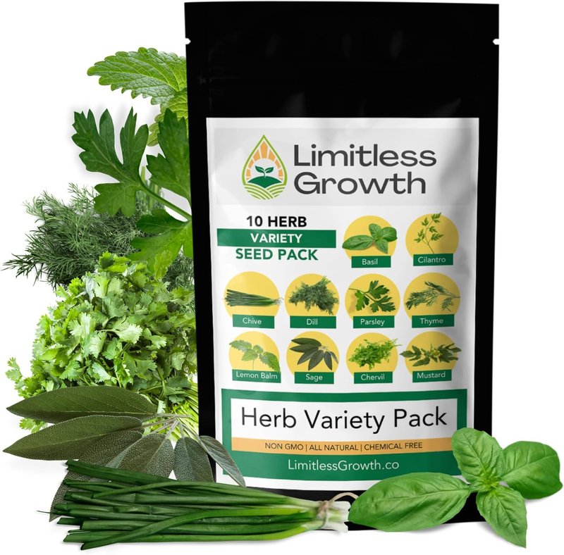 10 Herb Seeds Varieties - Indoor or Outdoor Seeds - Individually Packed Herb Seeds for Canada Gardens, Non-GMO | Graines d'herbes | for Your Herbal Garden | All Natural | Limitless Growth Seeds 10 Herb Varieties