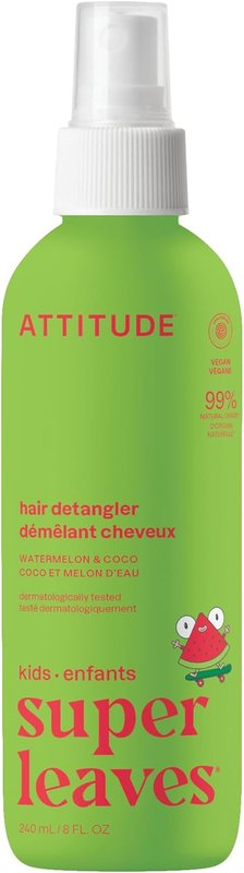 ATTITUDE Rinse-free Hair Detangler Spray for Kids, Made in Canada, EWG Verified, Leave In Product, Plant- and Mineral-Based Ingredients, Vegan, Watermelon and Coco, 240 mL Watermelon & Coco 240 ml (Pack of 1)