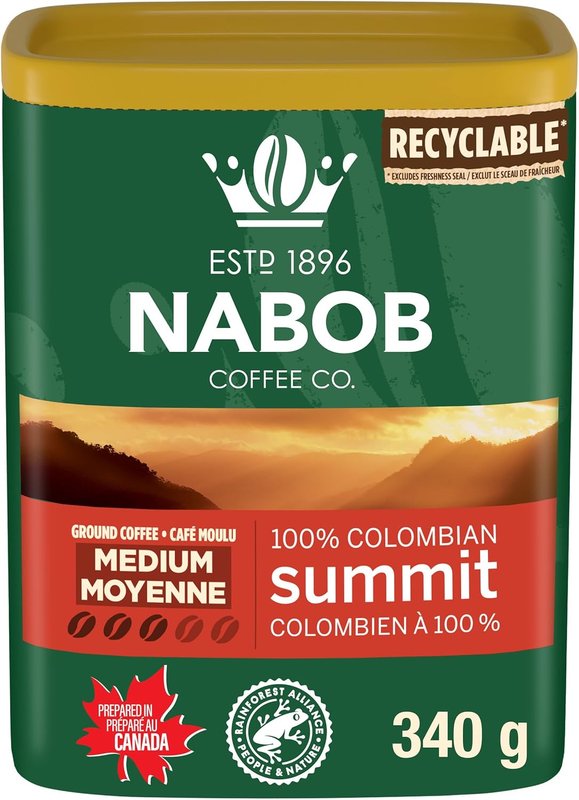 Nabob Medium Roast 100% Colombian Summit Ground Coffee, 340g Canister