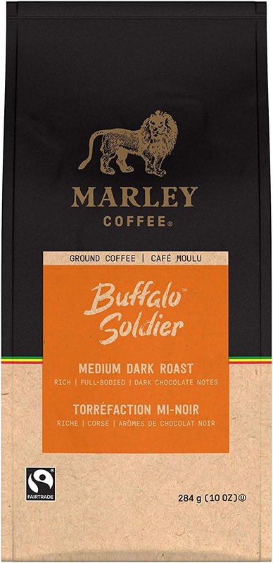 Marley Coffee Buffalo Soldier Ground Coffee, Medium-Dark Roast, 10 Ounces