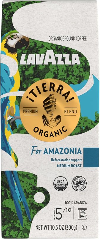 Lavazza, ¡Tierra Organic Amazonia Ground Coffee Medium Roast 300g Bag, Floral Notes Authentic Italian, Blended And Roated in Italy, Balanced and Aromatic Fruity and floral notes