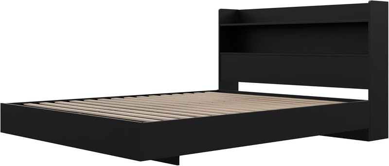 Nexera Harper 2-Piece Floating Platform Bed Set, Black, Queen Queen Black