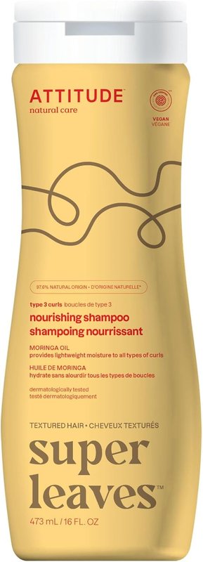 ATTITUDE Nourishing Shampoo for Curly Hair with Moringa Oil, Made in Canada, EWG Verified, Vegan and Naturally Derived, 3a, 3b, 3c Curl Type, Provides Lightweight Moisture to Curls, 473 mL Curl Nourishing 473 ml (Pack of 1)