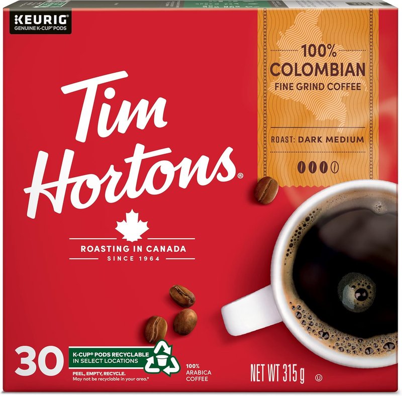 Tim Hortons Colombian Coffee, Single Serve Keurig K Cup Pods, Medium Roast, 30 Count Colombian 100% Colombian 30 count (Pack of 1)