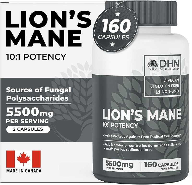 *New Bonus Size* 160 Vegan Capsules of Premium Lion's Mane Mushroom Powder | Antioxidant & Immune Support | Natural Nootropic | 100% Fruiting Bodies | Canadian Made, Quality Assured