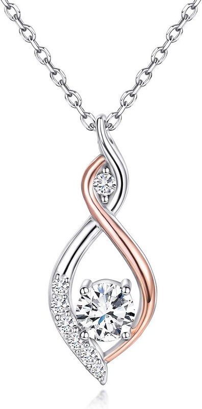 MISSLAN Womens 925 Sterling Silver Necklace Infinity Love Rose Gold White Gold Plated Pendant CZ Diamond Necklace 18"