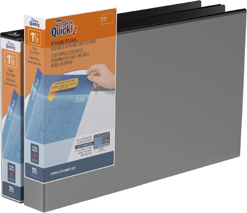 QuickFit Heavy Duty 11 x 17 Inch Spreadsheet View Binder, D Ring, Black, 2 Pack, 1.5 Inch