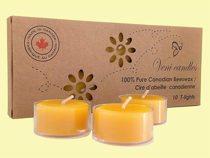 100% Pure Canadian Beeswax Tea Lights Candles - 10 Pack