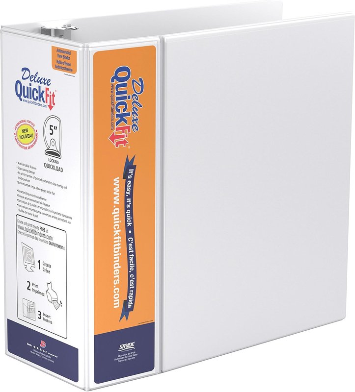 QuickFit Heavy-Duty View Binder, 3-Ring D-Ring Binder, White, 5 Inch