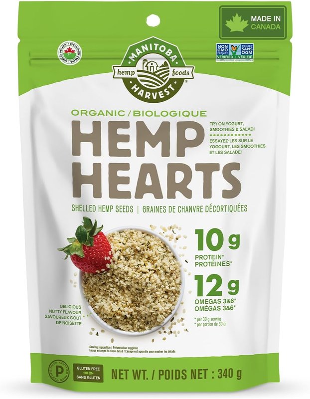 Manitoba Harvest Organic Hemp Hearts Shelled Hemp Seeds, 340g; 10g Plant-Based Protein & 12g Omegas per Serving, Whole 30 Approved, Vegan, Keto, Paleo, Non-GMO, Gluten Free