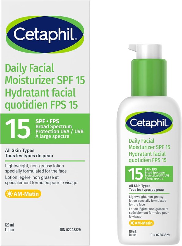 Cetaphil Daily Facial Moisturizer SPF 15 | Lightweight Face Moisturizer with Broad Spectrum Protection | Oil, Fragrance and Paraben Free | Non-Comedogenic | Dermatologist Recommended | 120ml SPF 15 Daily Facial Moisturizer 120 ml (Pack of 1)
