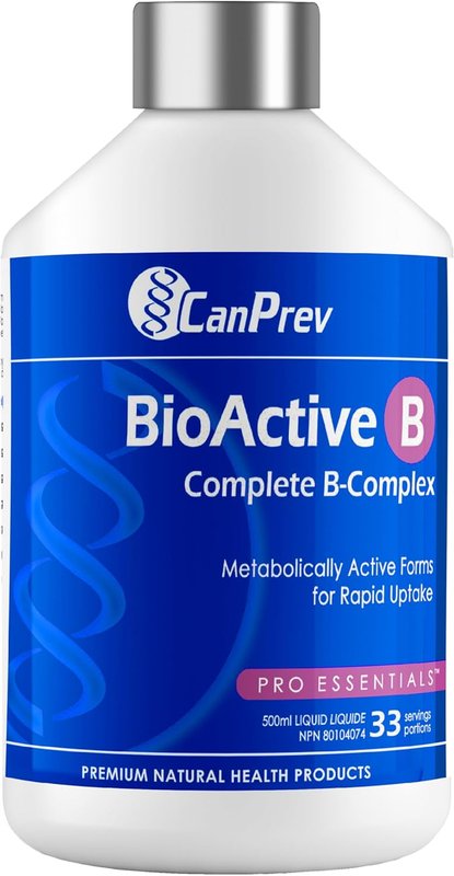 CanPrev BioActive B Complex 500ml 33-Servings Blueberry Flavor - Liquid B Vitamins with B1, B2, B3, B5, B6, B12, Folate, Biotin, Inositol, Choline - Supports Energy, Healthy Skin, Hair & Nails - Vegan 500 ml (Pack of 1)
