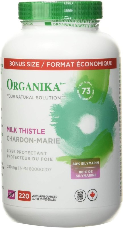 Organika Canadian-Made Milk Thistle 250 Mg Bonus Size 220 count- Liver Protectant From Silymarin Seed- 220vcaps