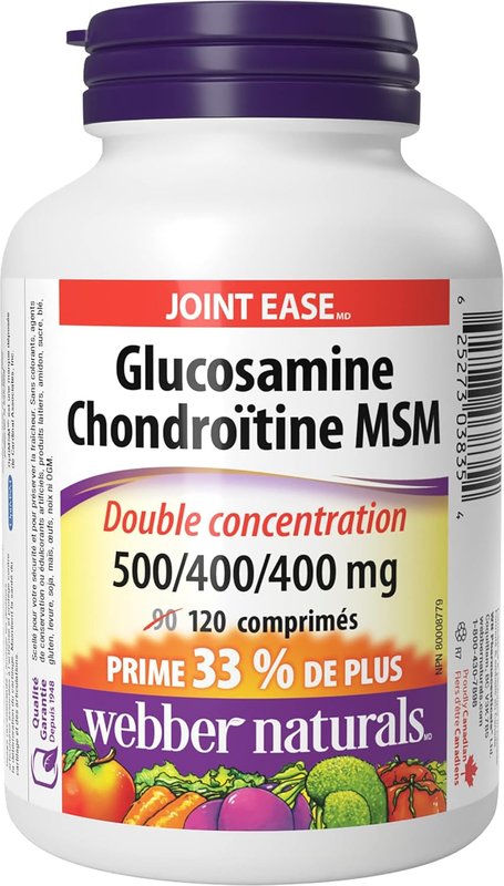 Webber Naturals Glucosamine Chondroitin MSM, Double Strength, 120 Tablets, Helps Relieve Joint Pain Associated with Osteoarthritis