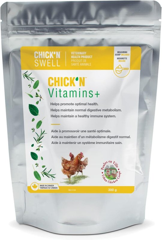 Premium Poultry Vitamins Supplement – Chick’N Vitamins+ from Chick’N Swell Brand- for Optimal Health Support for Poultry of All Ages. 300 g (Makes 300 liters) Made in Canada.