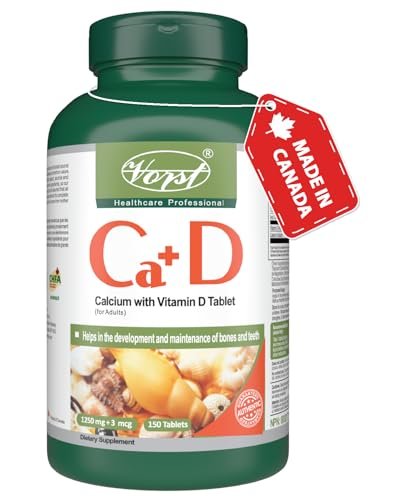 VORST Calcium Carbonate 1250 mg + Vitamin D3 150 Tablets Supplement for Bone Health Osteoporosis Keto & Paleo Friendly | For Men & Women | 1 Bottle