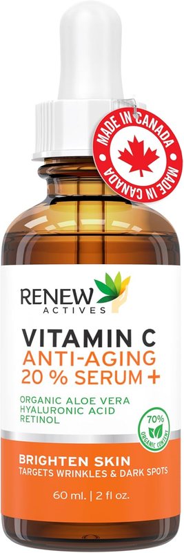 RENEW ACTIVES Vitamin C Serum - Brightening & Anti-Aging Formula - Reduces Dark Spots, Fine Lines & Wrinkles - Promotes Even Skin Tone - Hydrating & Antioxidant Protection - Made in Canada - 2 fl oz